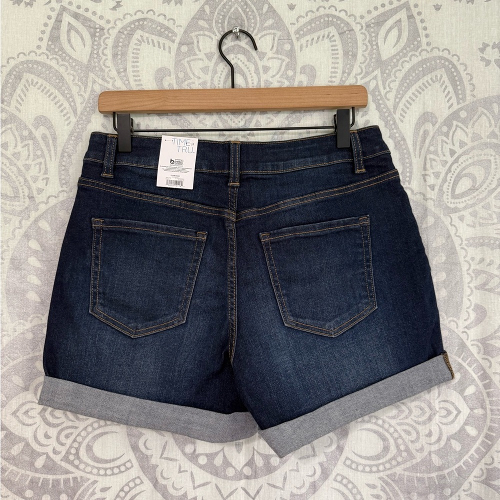Nwt Walmart Time & And Tru True Core Jean Short Cuffed Stretch Dark Wash Blue 8 - Picture 2 of 11